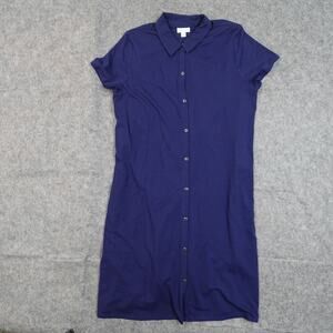 J. Jill Dress Womens Large Midi Button Front Collared Pockets Casual Blue A-Line